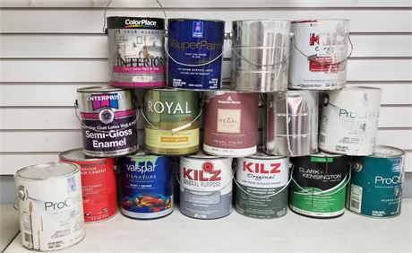 A Variety of Paint Gallons - Many are Partials