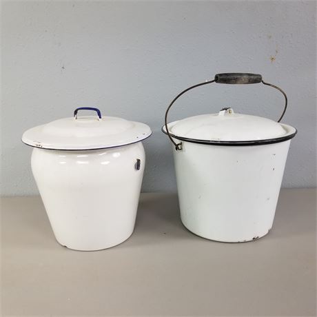 A Pair of Vintage Steel Enameled Pails