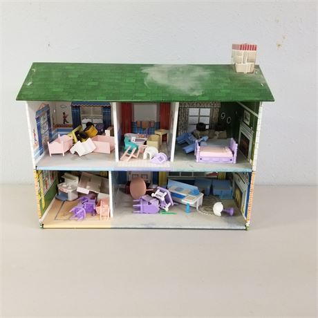 Metal Doll House w/ Contents