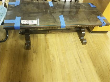 Heavy Vintage Glass Top Coffee Table