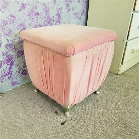 Vintage Pink Foot Stool w/ Storage - 15x15x15