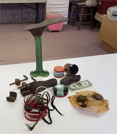 Assorted Shoe Repair Items & Vintage Cobblers Stand