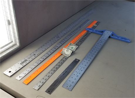 Assorted Layout Rulers & T-Square