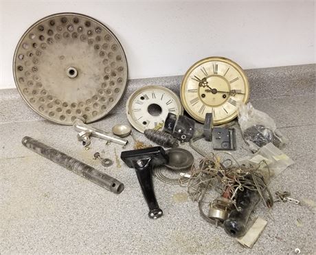 Assorted Vintage Clock Faces, Components, & Antique Telephone Parts