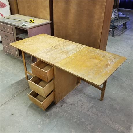 Vintage Drop-Leaf Table w/ Drawers - 64x30