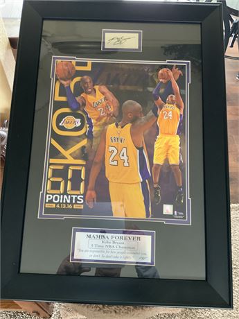 MAMBA FOREVER KOBE BRYANT 5 TIME NBA CHAMPION PICTURE WITH PROFESSIONAL FRAME. W