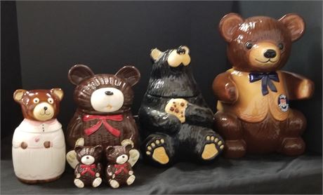 Brown Bear Cookie Jar Quad w/ Salt & Pepper Shakers