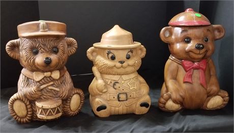 Vintage Brown Bear Cookie Jar Trio