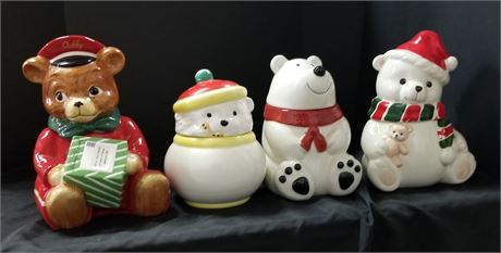 Happy Holiday Bear Cookie Jar Quad