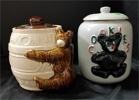 Vintage Bear Canister Cookie Jar Pair