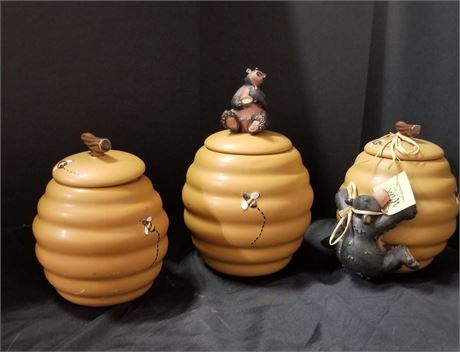 Bear Honey Pot Cookie Jar Trio