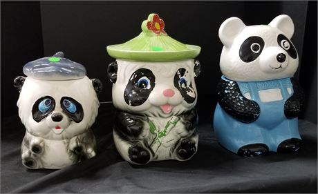 Vintage Panda Bear Cookie Jar Trio