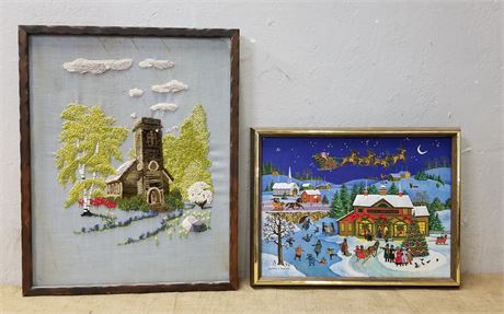 2 Framed Embroidery Pictures - 17x21 & 17x13