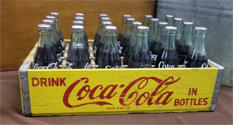 Vintage Wood Coca-Cola Bottle Caddy w/Bottles