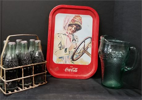 Coca-Cola Tray, Pitcher, Bottle Caddy