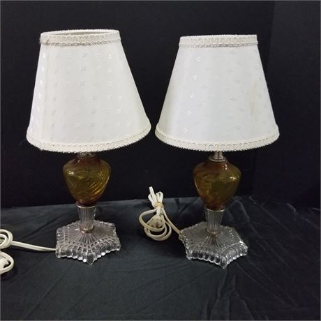 Vintage Table Lamp Pair - 16" in Height