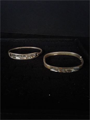 Two Mexican Silver Bracelets with Abalone Insets