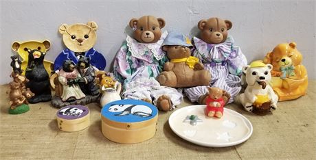 Assorted Bear Dolls/Honey Pot/Music Box & Extras