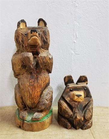 Hand Carved Wood Bear Pair