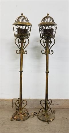 2 Fancy Metal Standing Candle Holders - 36" Height