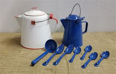 Enamel Metal Pots w/ Extras