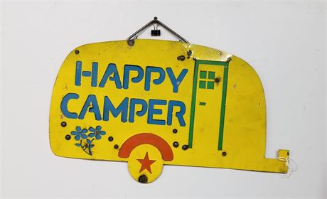 Vintage Metal Happy Camper Wall Hanger - 20x12