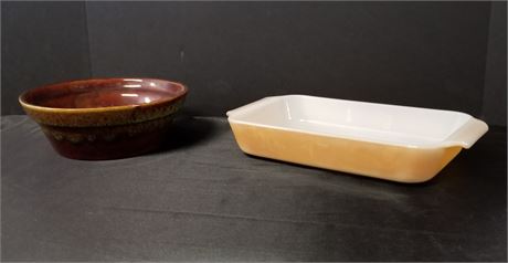 Vintage Fire King Baking Dish & Haeger Bowl (#8605)