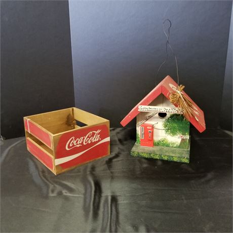 Small Coca-Cola Wood Crate & Bird House