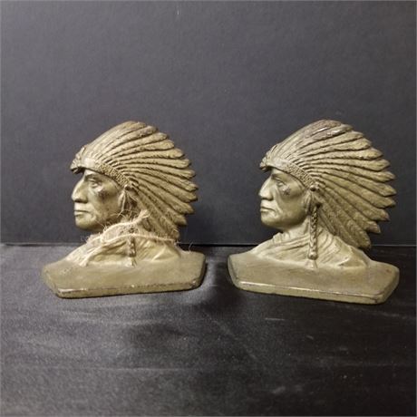 Vintage C.W Co Brass Indian Head Book Ends