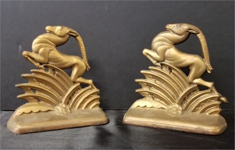 Hard to Find - ART DECO W. H. HOWELL CO Brass Gazelle Book Ends