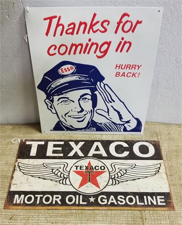 Metal Repro "Esso & Texaco" Signs - 12x15 & 16x9