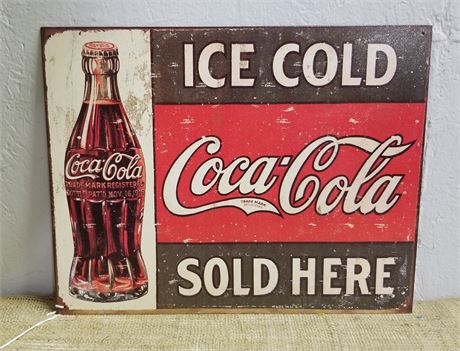 Coca-Cola "Ice Cold Coke Sold Here" Repro Metal Sign - 16x12