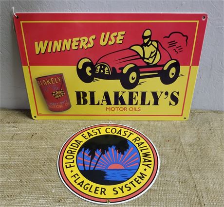 Blakley's Oil & Florida East Coast Railway Repro Signs - 10" Diameter & 17x12