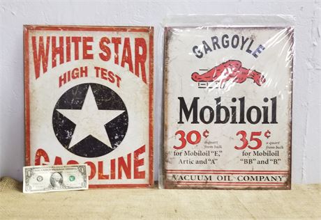 Metal Repro White Star & Mobiloil Metal Signs - 12x16