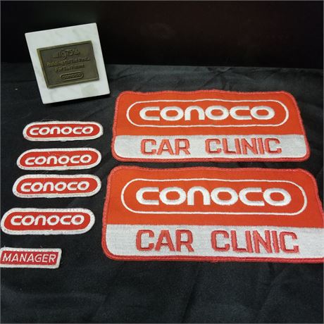 Vintage Conoco Patches & Conoco Paper Weight/Plaque