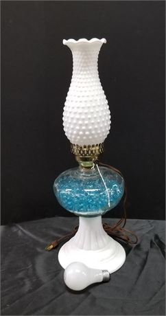 Vintage Hobnail Milk Glass Hurricane Lamp