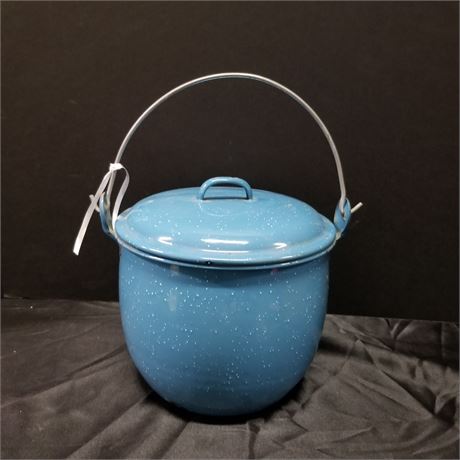 Blue Vintage Porcelain Kettle w/ LIds