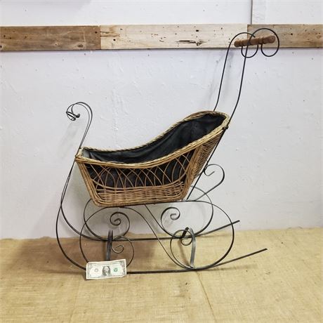 Metal & Wicker Sleigh for Decoration