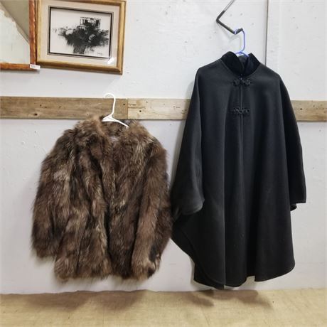 Vintage Fur (no size) & Cape Style (one size fits all)  Ladies Coats