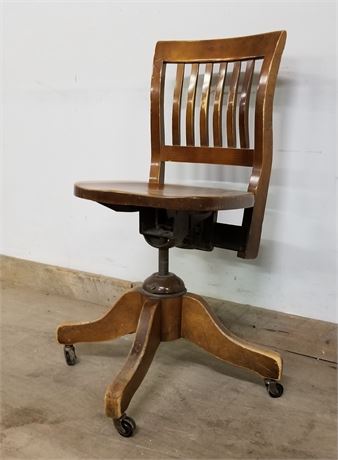 Antique Wood Rolling Office/Library Chair