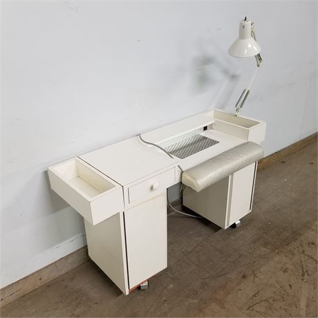 White Lighted Rolling Nail Station/Sewing Desk/Cabinet - 50x16x29