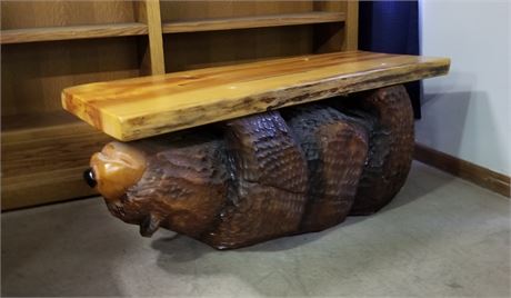 Unique Carved Wood Bear Table  - 46x17x19