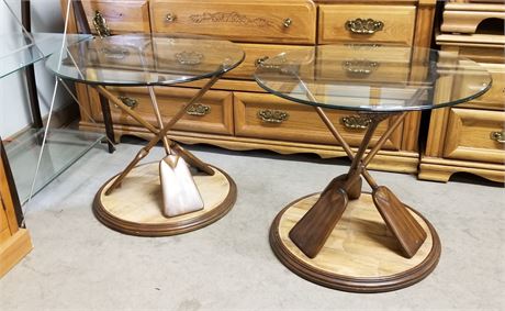 Glass Top Canoe Paddle End Tables - 28x24