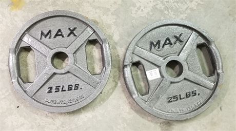 2 - 25lb Barbell Weights - 2" Opening