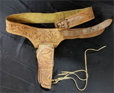 Vintage Tooled Leather Holster Belt