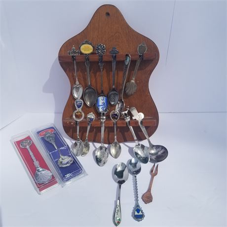 Vintage Spoon Collection w/ Wall Display