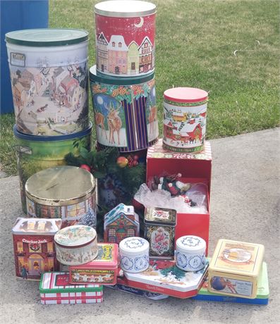 Holiday Tins & Such + Decor... Great for Storing Your Holiday Decor