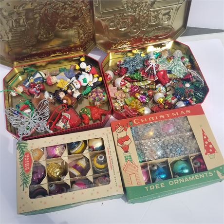 Assorted Christmas Ornaments ( some vintage + vintage boxes)