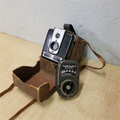 Vintage Kodak Brownie Hawkeye Camera w/ Weston Master II Cine Exposure Meter
