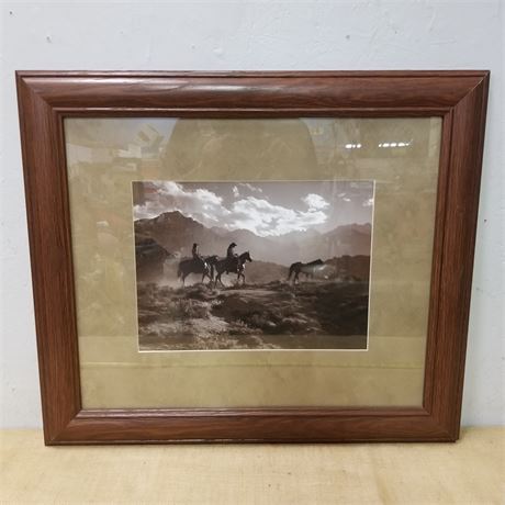Framed Horses and Riders Photograph - 29x25